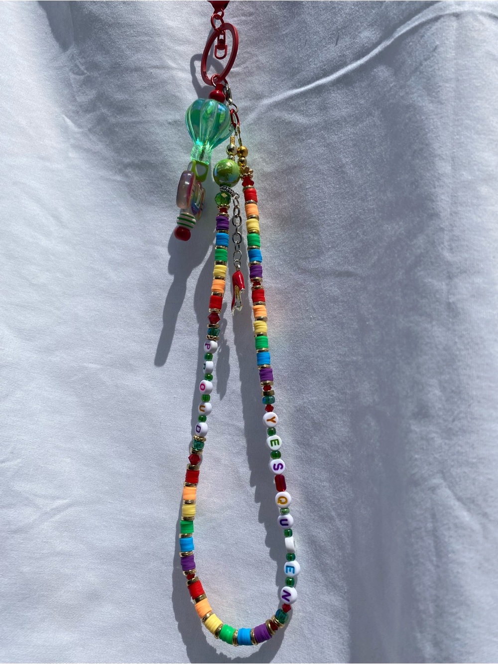 Beaded Rainbow Keychain with beaded bar.  For the “Queen”